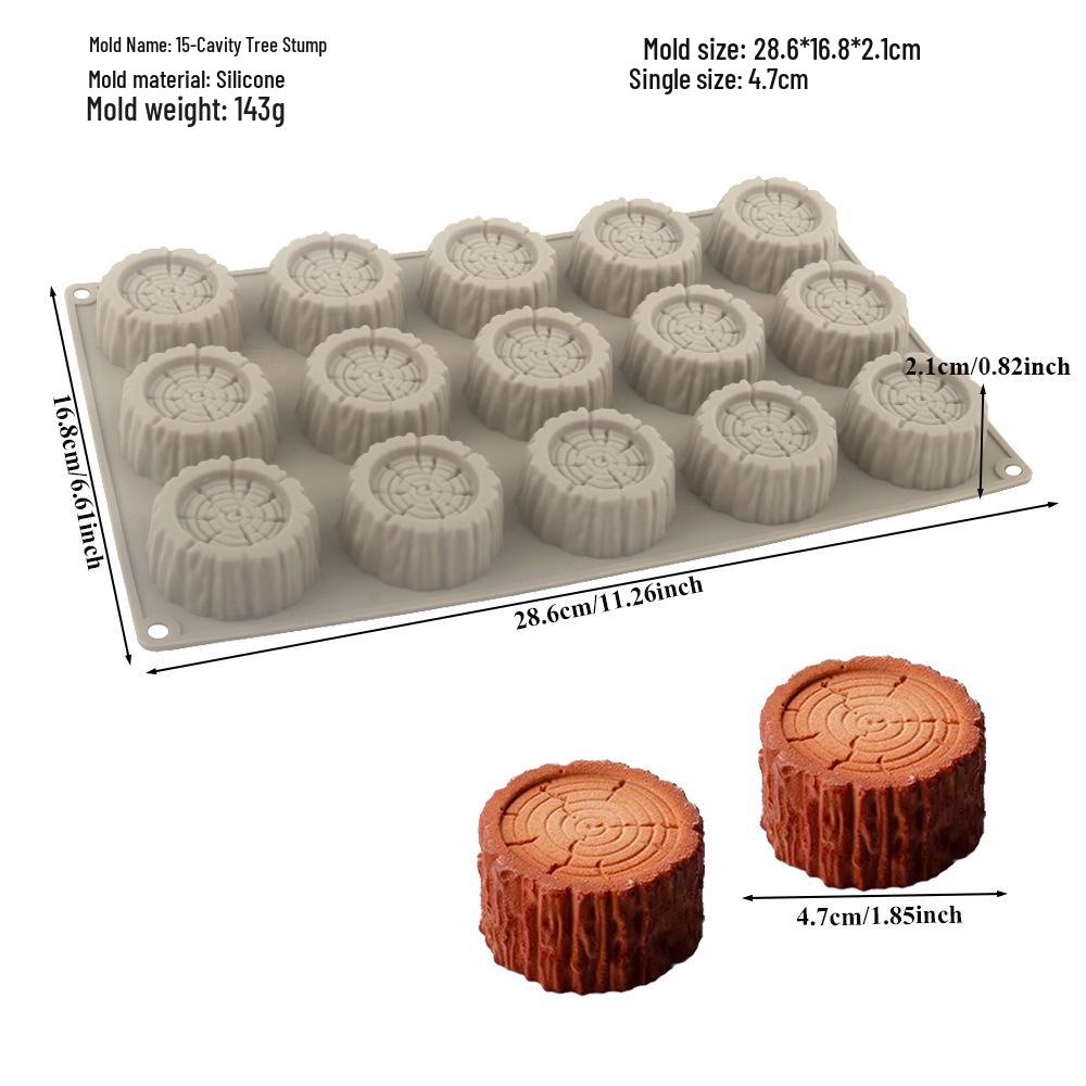 Силиконовая форма на 6 ячеек для муссового торта в виде пенька и десерта-полена