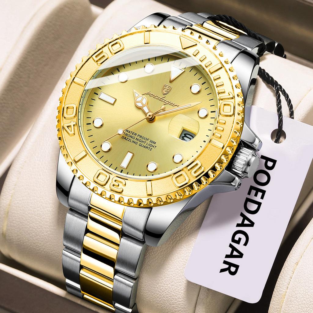 POEDAGAR Top Luxury Man Clock Waterproof Stainless Steel Luminous Date Men's Watch Fashion Business Quartz Watches For Men Reloj