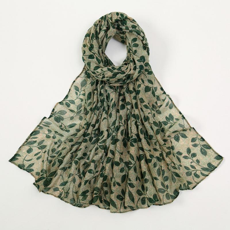 Spring and Summer New Light and Breathable Polyester Scarf Floral Printing Cotton and Linen Feel Travel Shawl