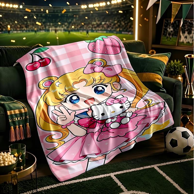 Pink Heart Puella Magi Throws Blanket Flannel Blankets Plush for Couch Bed Gifts for Men Women Travel picnic blanket Christmas fan gifts