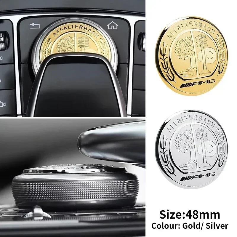 BUQ1 1pcs 48mm Car Central Control Multimedia Knob Cover Sticker For Mercedes Benz AMG GLC GLE CLA GLA W205 W211 W213 Car Accessories