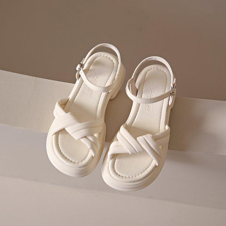 Сандалии женские летние новые повседневные с пряжкой из одного слова на толстой подошве простые однотонные женские туфли на толстом каблуке пляжная обувь Fairy Wind