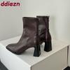 Zippers Women Stretch Short Boots With 6CM Heels Footwear Square Toe Ladies Ankle Modern Boots Female Pumps Shoes