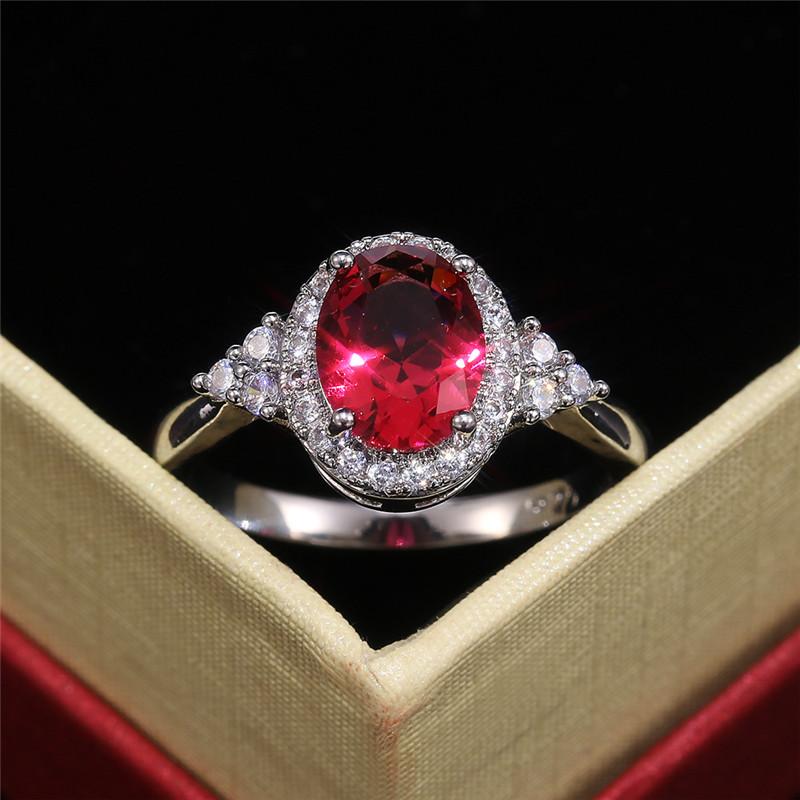 Cubic Zirconia Rings Romantic Women Oval Red Stone Engage Bridal Wedding Occasion Finger Ring Valentines Present Present LoverTrendy Finger