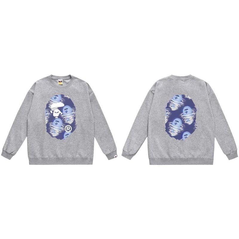 BAPE-Style Heavyweight Cotton Crewneck Sweatshirt Mens Oversized Streetwear Pullover Fall