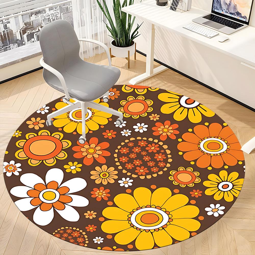 1pc Flower Pattern Office Round Area Rug, Indoor Mat Suitable For Office, Under Office Chairs Bedroom Living Room Home Decor, Room Deco