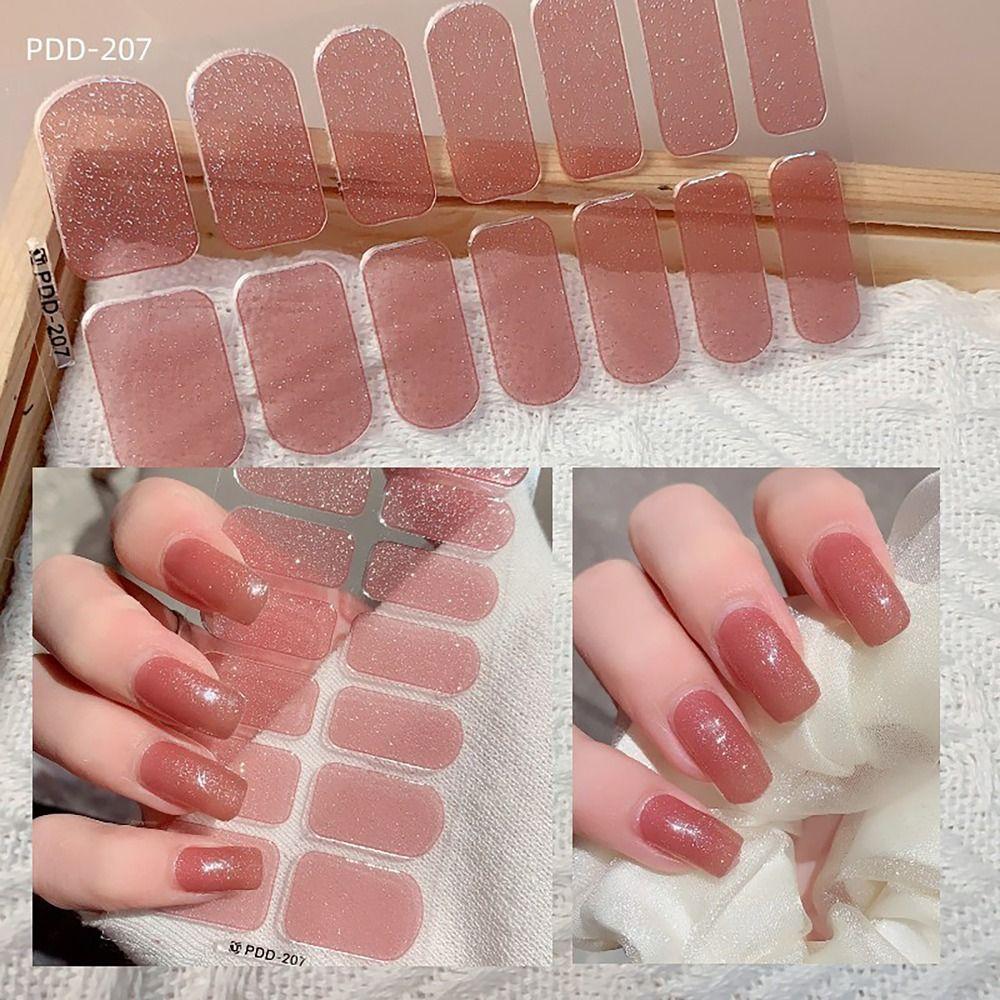 14Strips Nail Patch Semi Cured Nail Art Stickers INS Trendy Gel Nail Stickers DIY Nail Art Making