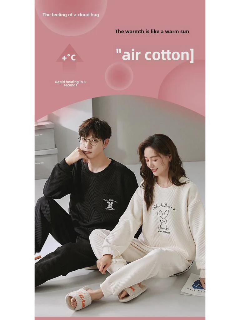 Cozy Winter Air Cotton Couple Pajamas Set: Warm Pullover Suit for Men and Women, Perfect for Home or Outdoor Wear