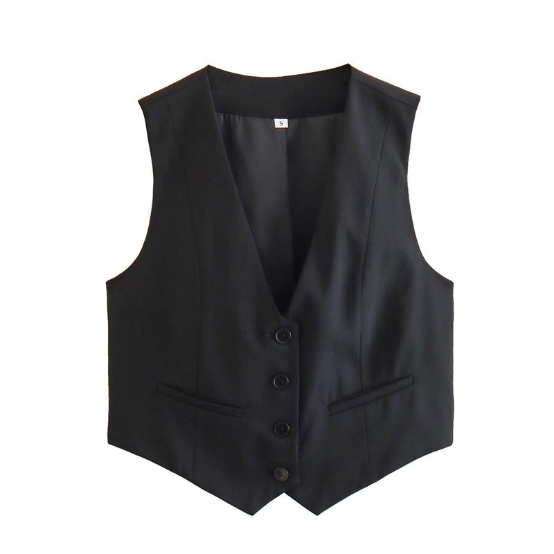 Women's Vest Black White Cropped Vest Top Women V Neck Sleeveless Vest Woman Fashion Working Summer Suit Vest Short Coats