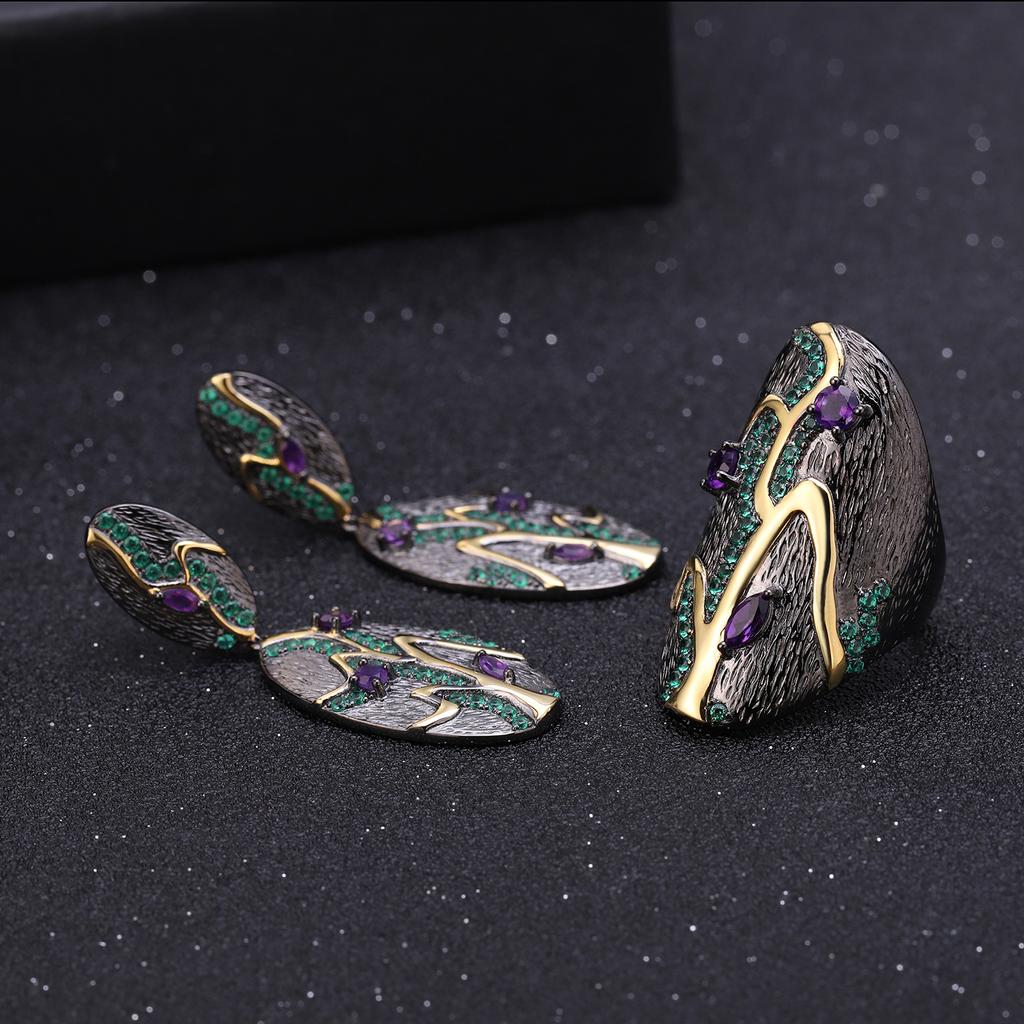 Итальянские оригинальные дизайнерские серьги, ювелирные изделия, серьги из серебра 925 пробы с натуральным аметистом, серьги