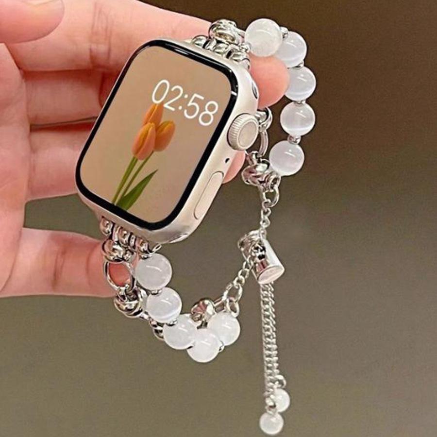 Элегантный металлический ремешок с кристаллами и бусинами для Apple Watch Series 9, 8, 7, 6, SE, Ultra - Регулируемый и стильный для женщин