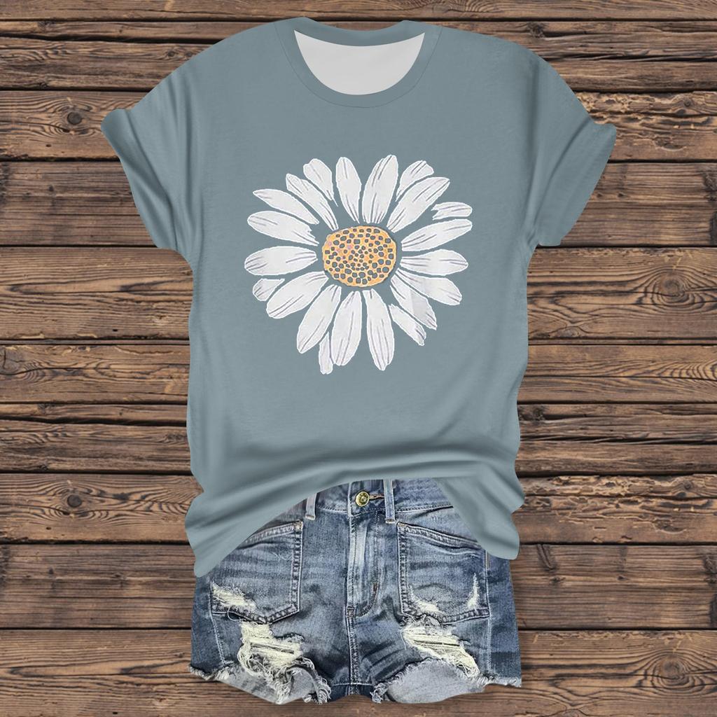 Женская повседневная футболка с принтом, пуловер с круглым вырезом, топ с короткими рукавами