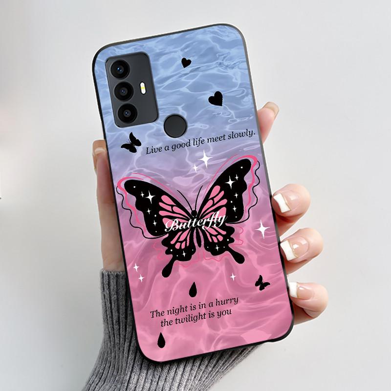 Cute Case For TCL 30 SE Protective Cover For TCL 30E Funda For TCL 306 305 Printing Shell Soft Silicone Cartoon Black Casing