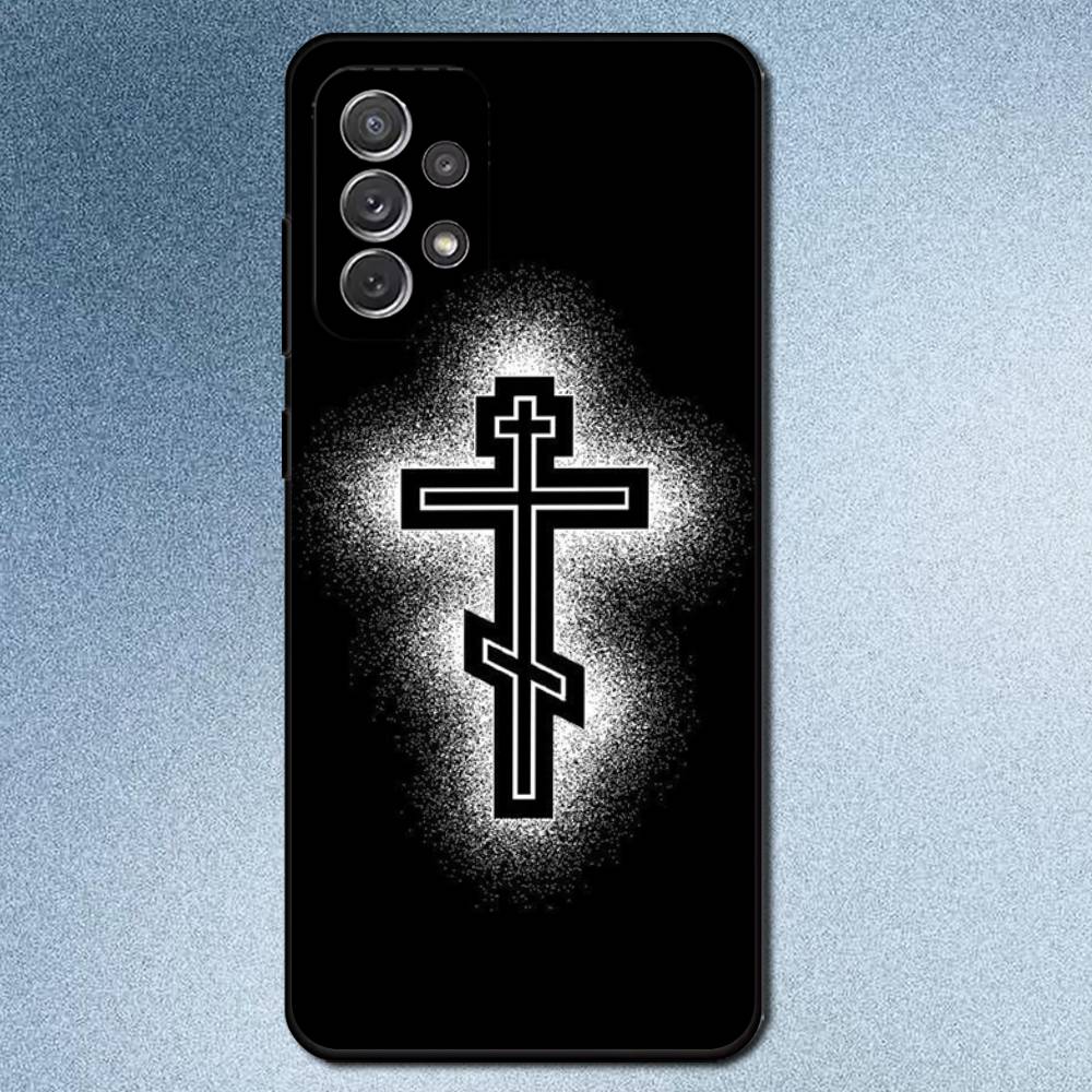 Чехол для телефона с иконкой Православного Креста для Samsung S25, S24, S21, S22, S23, S30, Ultra, S20, Plus, Fe, Lite, Note, 10, 9, 5G Черный Чехол