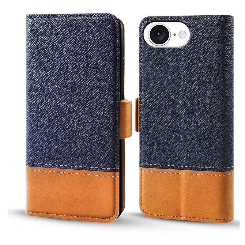 For iPhone 16e Case Color Splicing PU Leather Wallet Phone Cover
