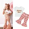 Girls Summer Clothes Sets Outfits Letter Print Short Sleeve T-shirt Elastic Rainbow Flare Pants Set