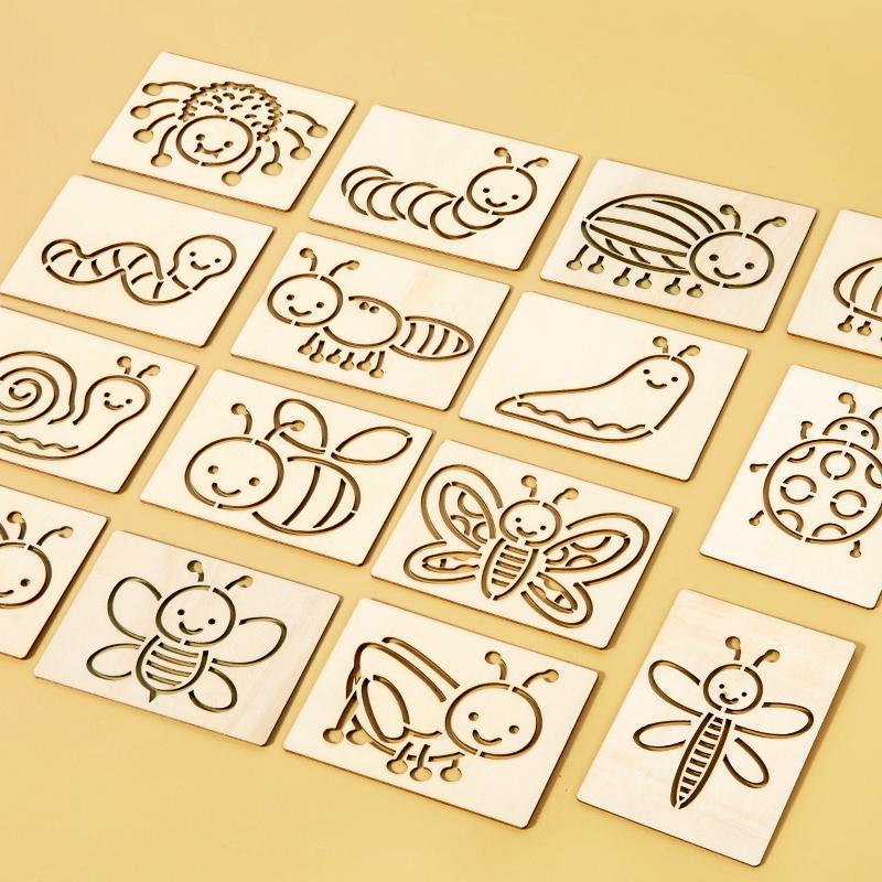 15 шт. Рисовальные игрушки Деревянный набор трафаретов для рисования своими руками Ручной набор для рисования и раскрашивания своими руками Вспомогательный инструмент Образовательные игрушки Для детей Подарки