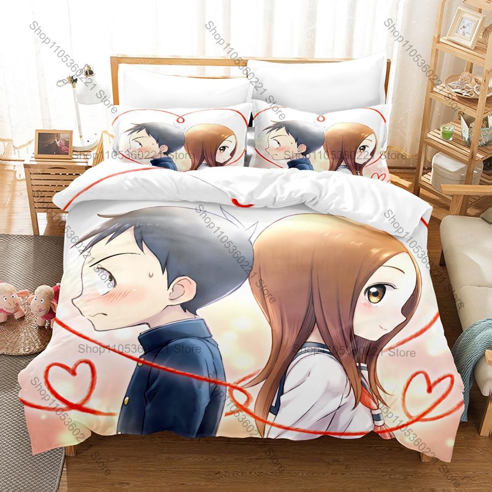 Teasing Master Takagi-san 3PCS Bedding Set Cute Anime Girl Print Soft Microfiber Duvet Cover Pillowcase Bedroom Decor
