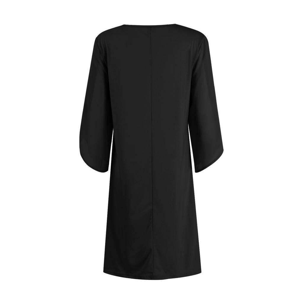 Женские модные однотонные платья с круглым вырезом, шифоновой вставкой-накидкой и рукавами половинной длины