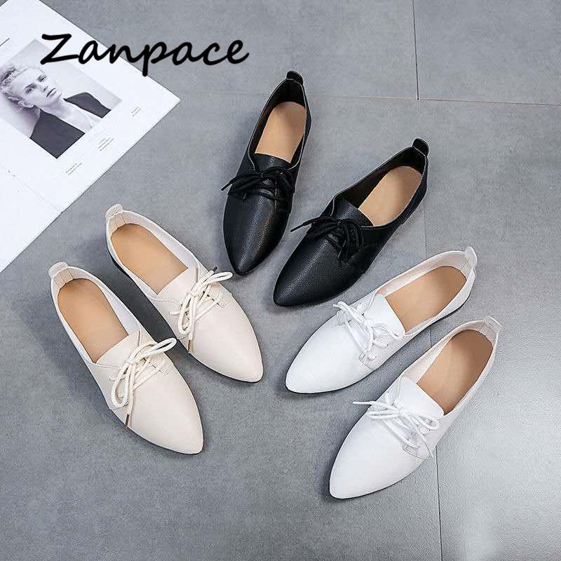 ZANPACE осенние повседневные женские туфли с острым носком на шнуровке кожаные туфли на низком каблуке лоферы женские весенние туфли на платформе