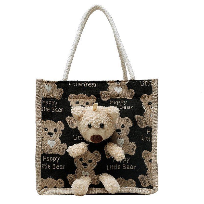 Simple Fashion Cute Bear Handbag Cartoon Canvas Bag Portable Fabric