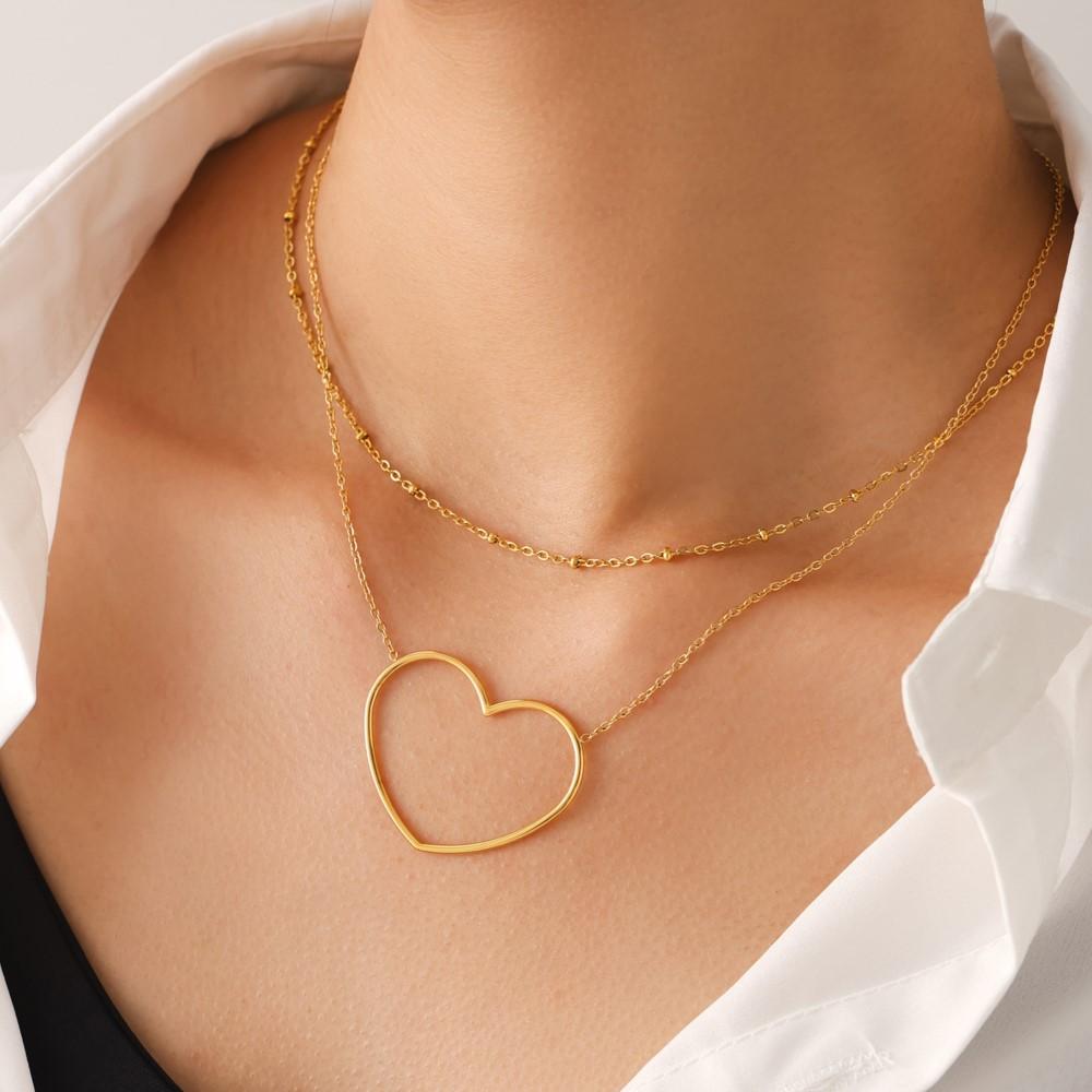Большое ожерелье с подвеской в виде сердца для женщин, из нержавеющей стали, с покрытием из 18-каратного золота, водонепроницаемое, не тускнеющее, женское ожерелье-цепочка с подвесками