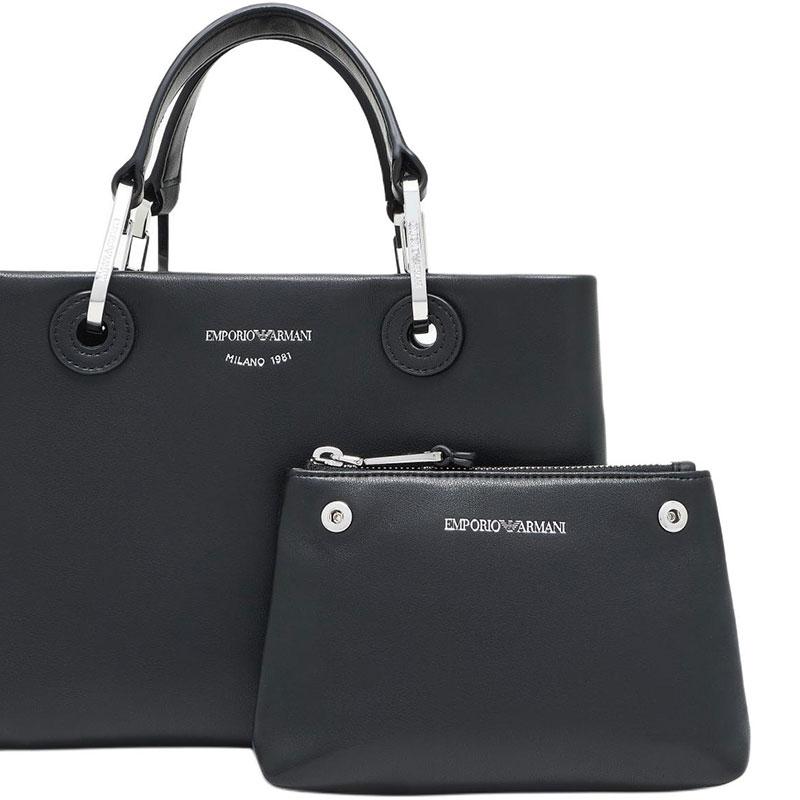 Emporio Armani Женская кожаная сумка-тоут с логотипом MyEA Черная EW000361-AF18673-UC001