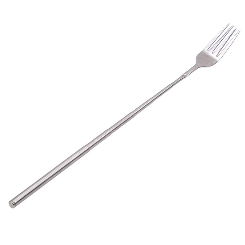 Silver Stainless Telescopic Extendable Fork Dinner Fruit Dessert Long Cutlery BBQ Meat Fork Kitchen Practical Tools