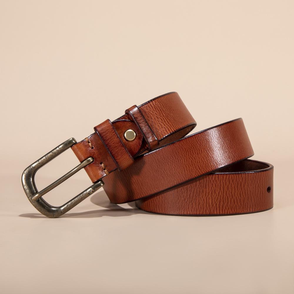 Новый мужской ремень из кожи первого слоя с пряжкой, модный ремень из коровьей кожи первого слоя в стиле ретро