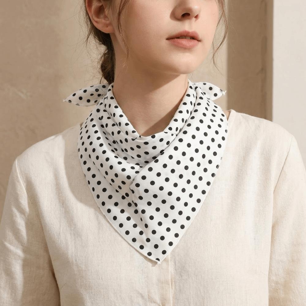 Elegent Solid Color Polka Dots Triangle Scarf Polyester Versatile Bandana Neckerchief Lightweight Head Wraps Office Style