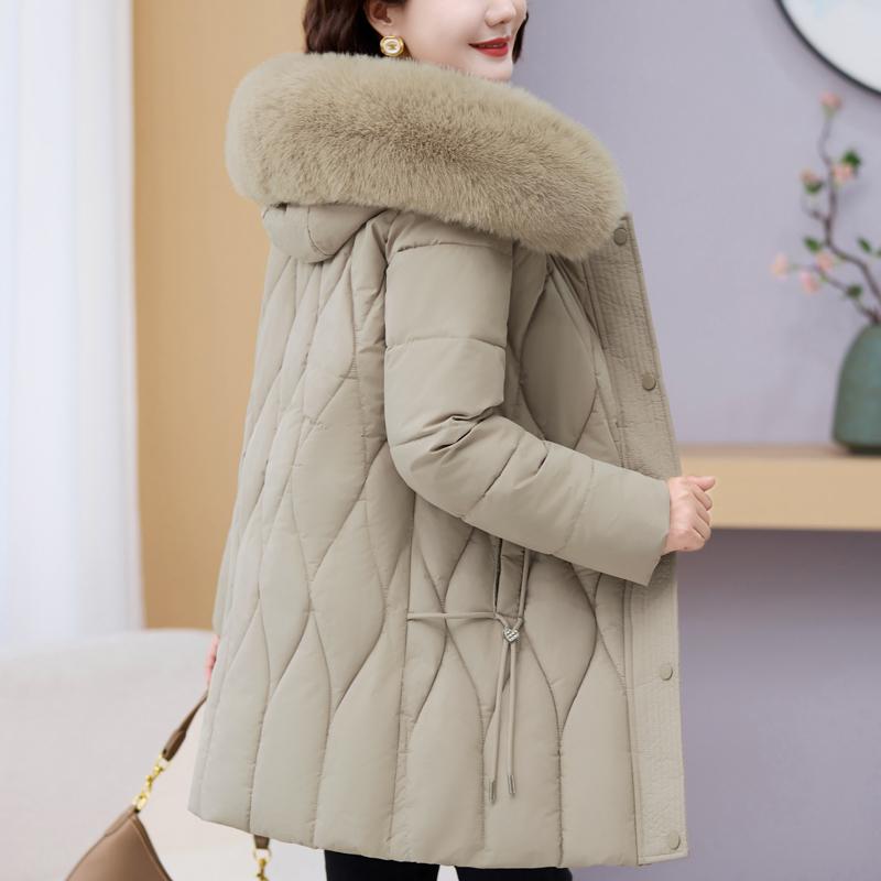 Winter Jackets Middle Age Woman Plus Size Outerwears Hooded Faux Fur Collar Thick Warm Casual Winter Coat Female Parkas