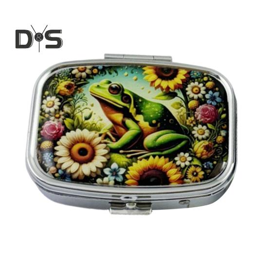 Pill Box with Hinged Lid 2 Compartments Tablet Holder Portable Jewelry Case with Mirror for Purse Pocket Travel Use