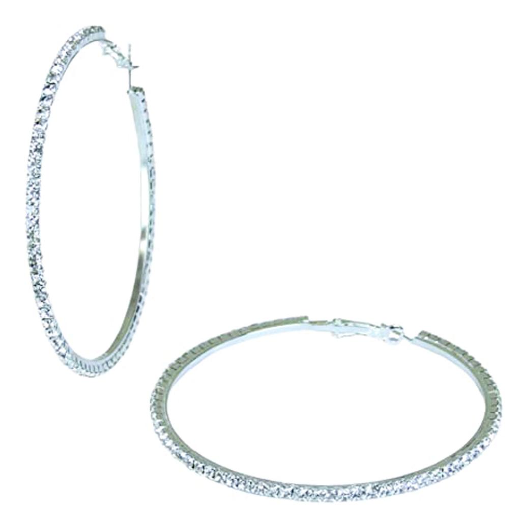 Les Trésors De Lily [R7223] - 'Sissi' Silver-white Rhinestone Hoop Earrings - 7 Cm 2 Mm