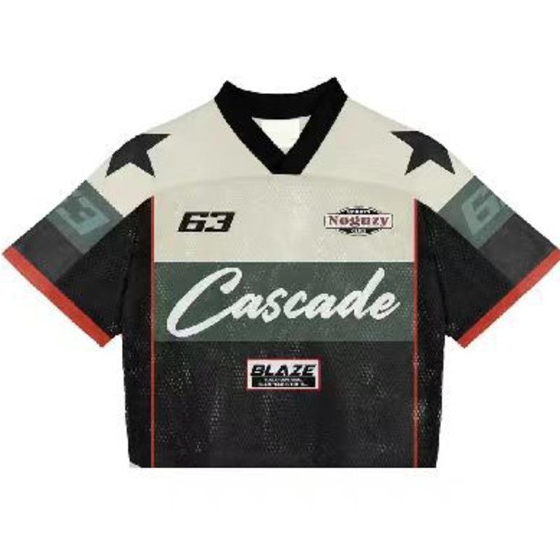 Футболка Y2K American Harajuku Hip Hop Fashion Football Jersey Streetwear Vintage Casual Breathable Splicing Free Short Sleeve