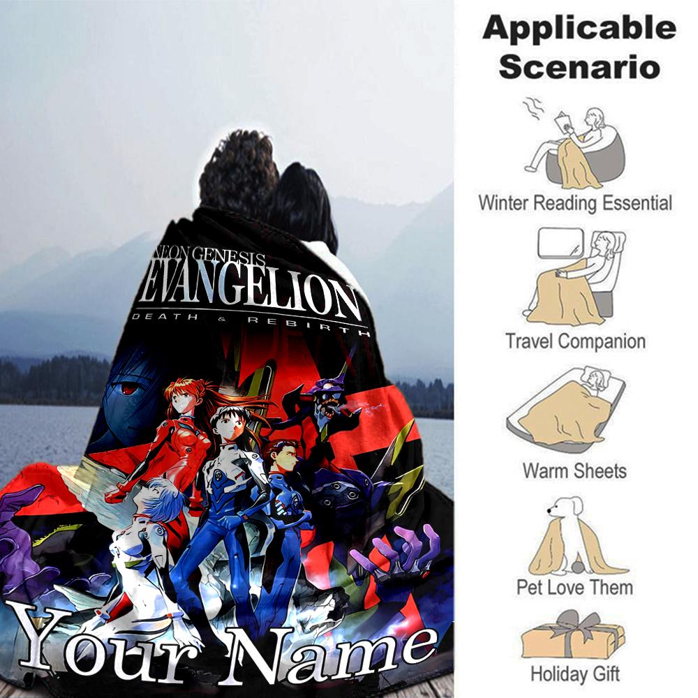 Customiz Name Personality Neon Genesis Evangelion Blanket Soft &Warm Sofa Office Bed Travel Lunch Break Blanket, Gift Suitable All Seasons