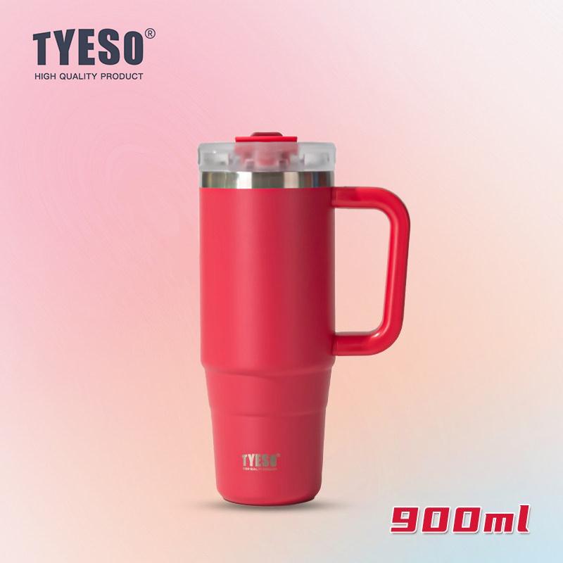 Tyeso 900ML Big Capacity Vacuum Cup With Handle Straw Stainless Steel Car Mug Thermal Iced Travel Insulated Tumbler Bottle