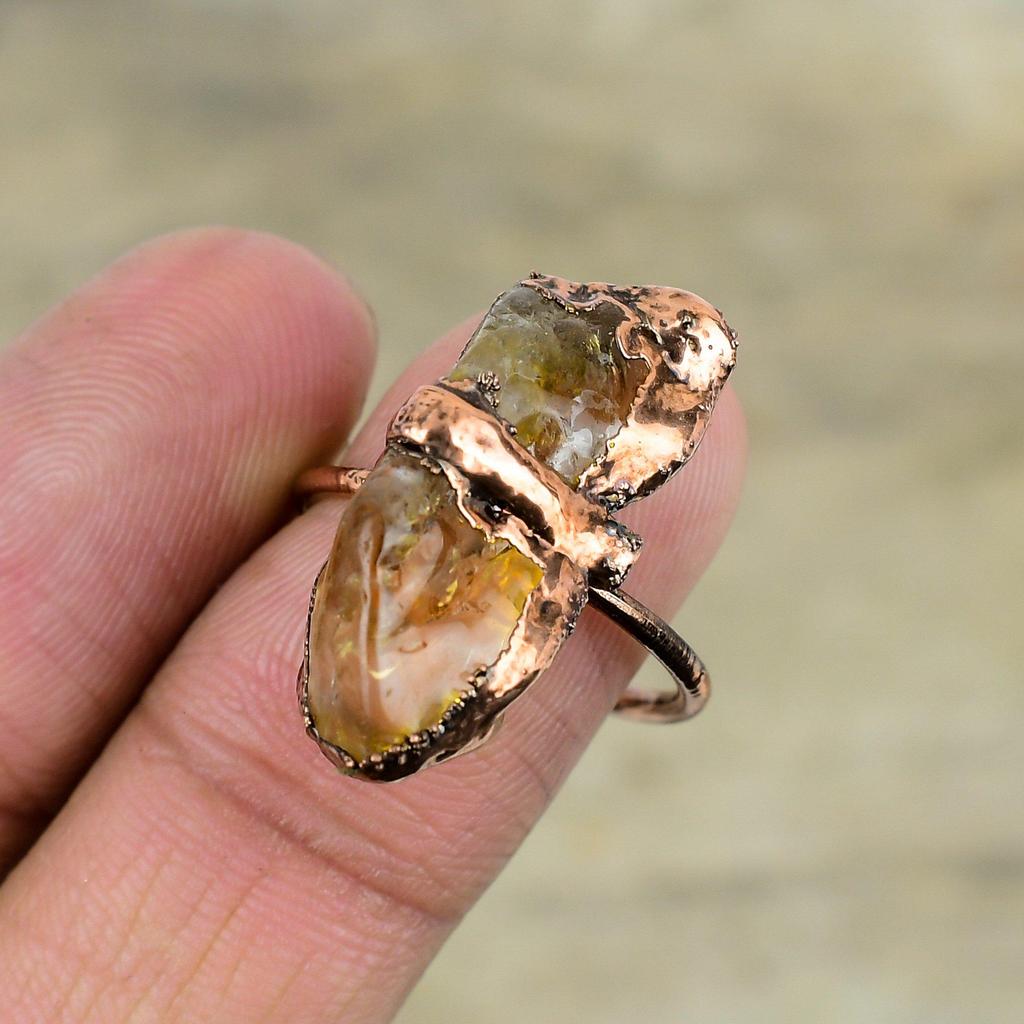 Citrine Rough Ring Electroformed Copper Ring Handmade Rings Citrine Copper Jewelry Adjustable Gemstone Ring Electroformed Jewelry For Gifts