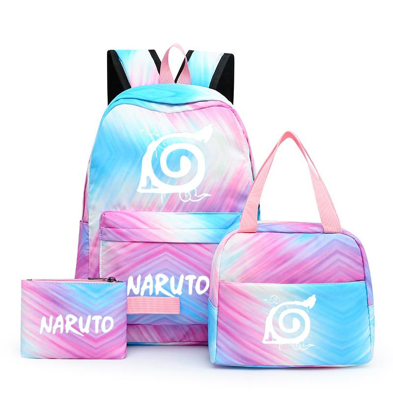Наруто аниме 3 шт./компл. Холст Сумка для обеда Рюкзак для мальчиков Студенческие сумки для ноутбука Набор Детская сумка для ручек Снова в школу Рюкзак для девочки