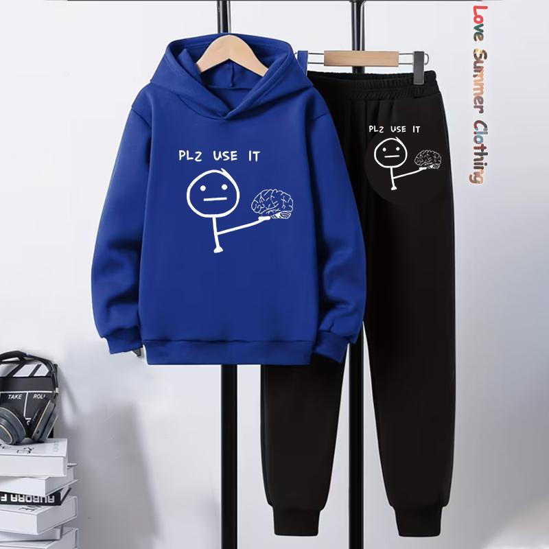 2 шт. Комплект толстовки и джоггеров для мальчиков на футбольную тематику с принтом футбольного мяча, динамичная спортивная одежда для игры, зимние наряды для футбольных тренировок