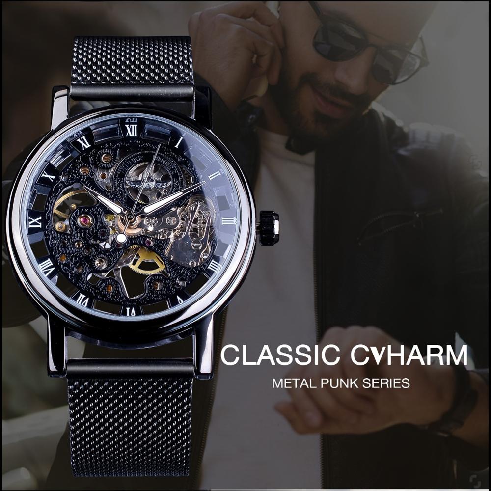 WINNER Лучшие мужские часы, модные повседневные механические часы, ретро-римские скелетонированные мужские часы