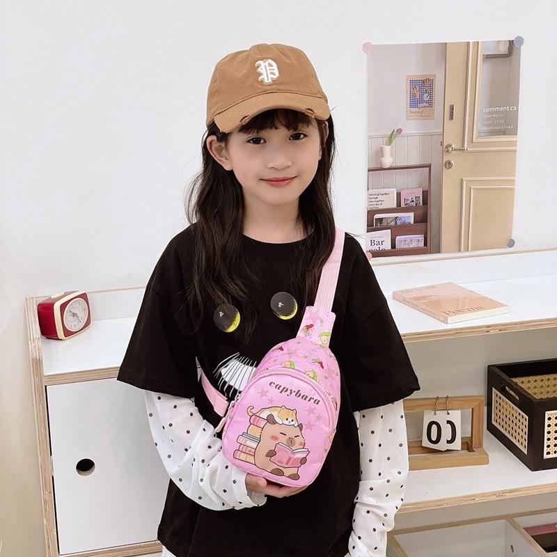 Cartoon Fun Capybara Kids Shoulder Bags Printed Animal Nylon Play Use Daily