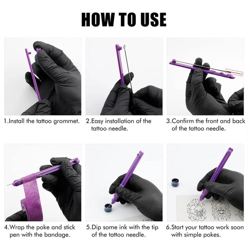 Набор для татуировки Машинка для татуировки своими руками 3D Ручная вилка и палочка Набор Ручная вилка Ручка Длинная игла Чернила Пигмент Ручной боди-арт, 1.1 Набор ручек D, 1 набор