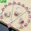 Heart Silver 925 Bridal Jewelry Sets Red Cubic Zirconia Beads Decoration For Women Wedding Earrings With Stone Necklace Set