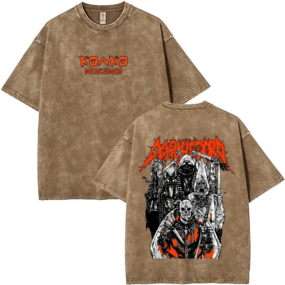 Japanese Anime Dorohedoro Kai Vintage Washed T-shirt   Cool ga Graphic T-shirts 's Gothic Rock Horror T Shirt