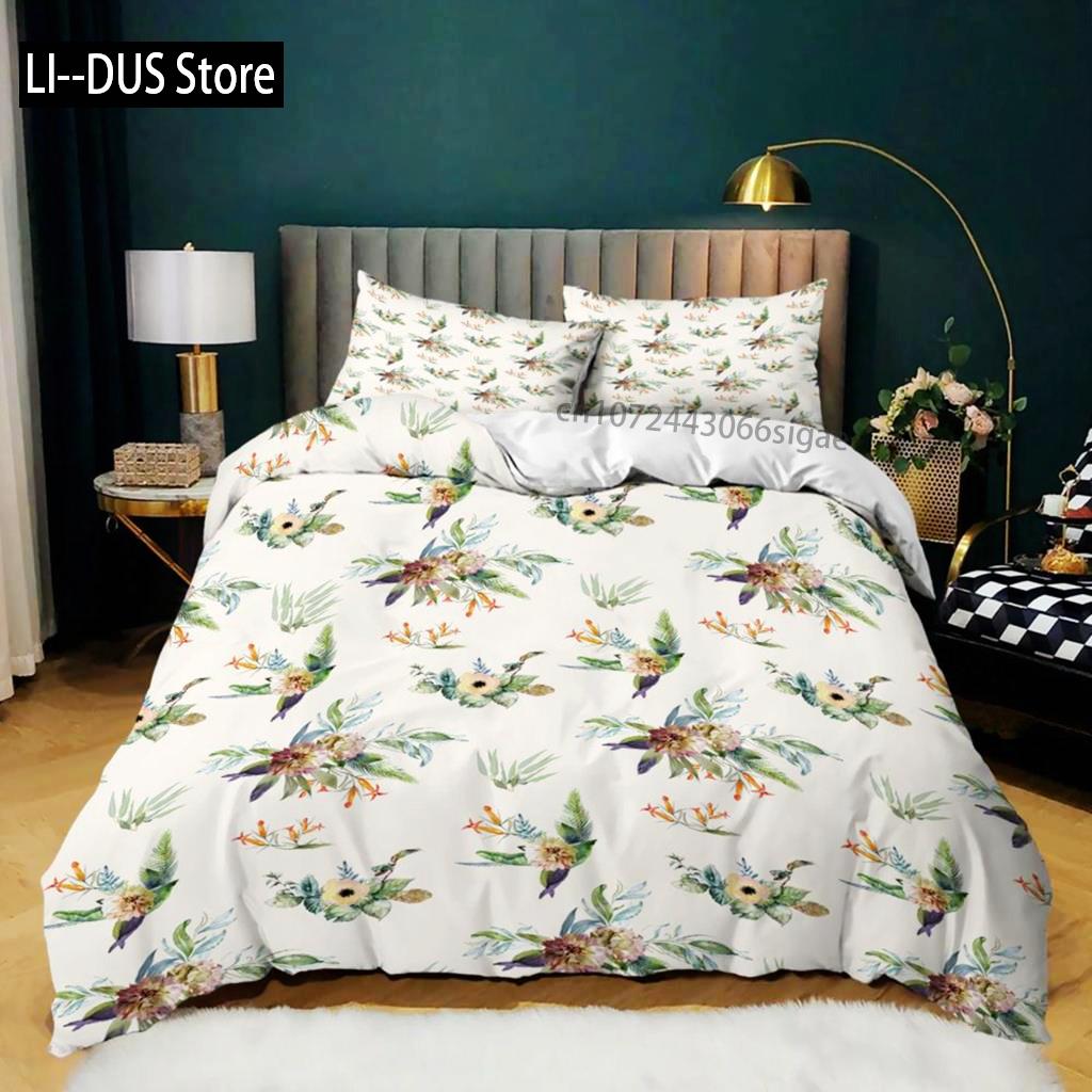 Пододеяльник с кактусами Queen King Полиэстер Акварельный принт с кактусами Букет колючих зеленых растений Цветы Комплект постельного белья Twin