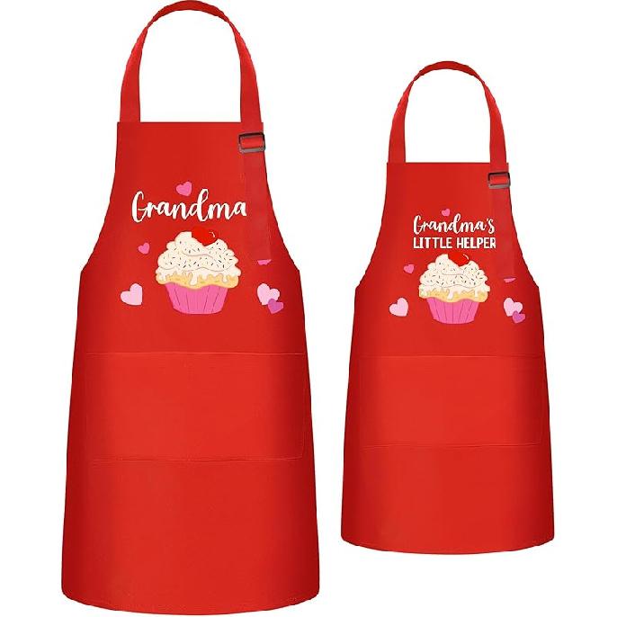 R HORSE 2Pcs Adults Kids Matching Apron Set Mommy and Me Adjustable Kitchen Apron with 2 Pockets Parent and Child Matching Gift for Mother's Day