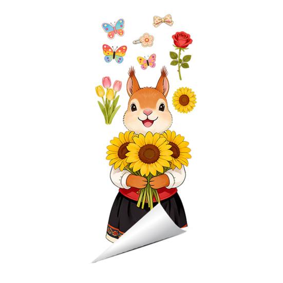 Spring Fox Window Clings Cartoon Fox Flowers Butterflies Glass Sticker Removable Cute Animal Window Decals for Home Office Shop