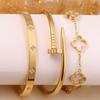 3pcs Fashion Luxury Clover Zirconia Inlaid Stainless Steel Bangle Bracelet, Versatile For Daily Wear