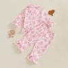 Kids Girls Pajamas Set Heart Print Long Sleeves Shirt and Elastic Pants for Loungewear Sleepwear