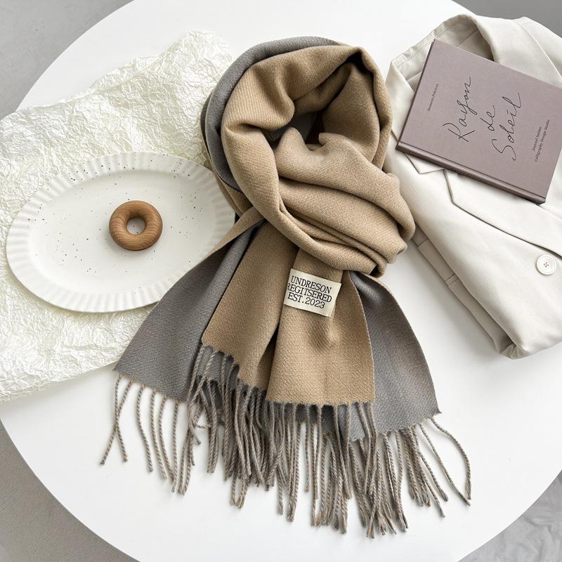 Новый двухсторонний двухцветный искусственный кашемировый однотонный шарф для женщин, зимний теплый шарф-шаль с бахромой для пожилых людей